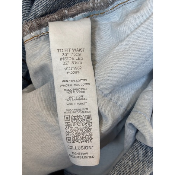 Collusion x007 Wide Leg Jeans Mid Wash Blue High Rise Raw Hem 30/32 (fits 28x29) - Picture 7 of 10